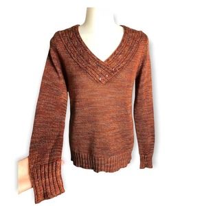 Carolyn Taylor | Burnt Orange Knit Vneck Button Detail Sweater •